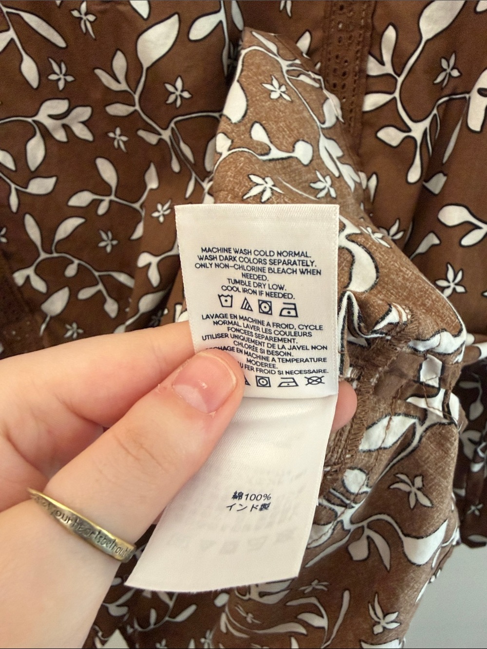 Land’s End 100% Cotton Boho Pop-Over Brown Floral Peasant Tunic Top Size 1X - Picture 10 of 13